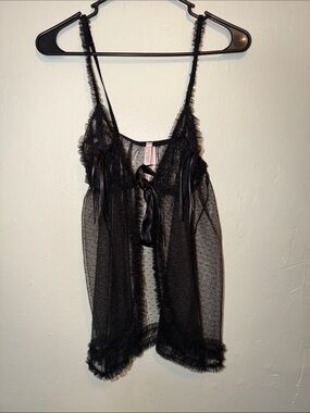 Victoria's Secret Black Sheer Lace-Trim Babydoll Chemise